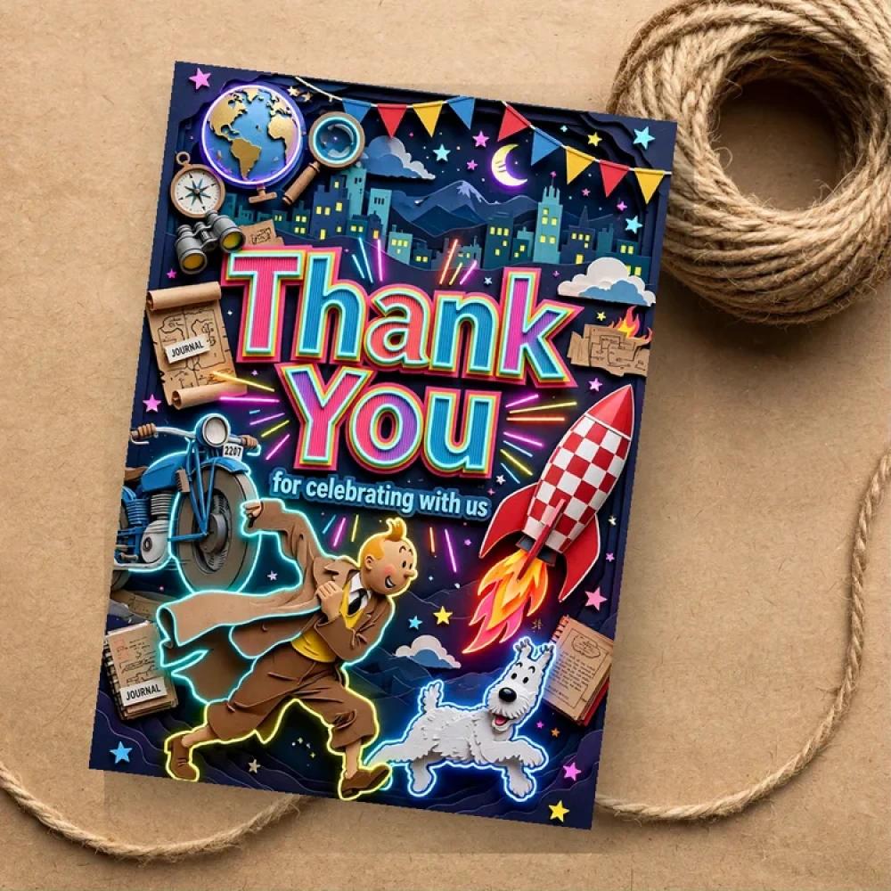 Tintin Theme Thank You Cards Birthday Party Supplies (PACK OF 30) - 280 GSM Matte Fine-Art Cardstock (2.5 x 3.5 Inch) - Premium Party Decor Supply by Party Decor Mall - View 1