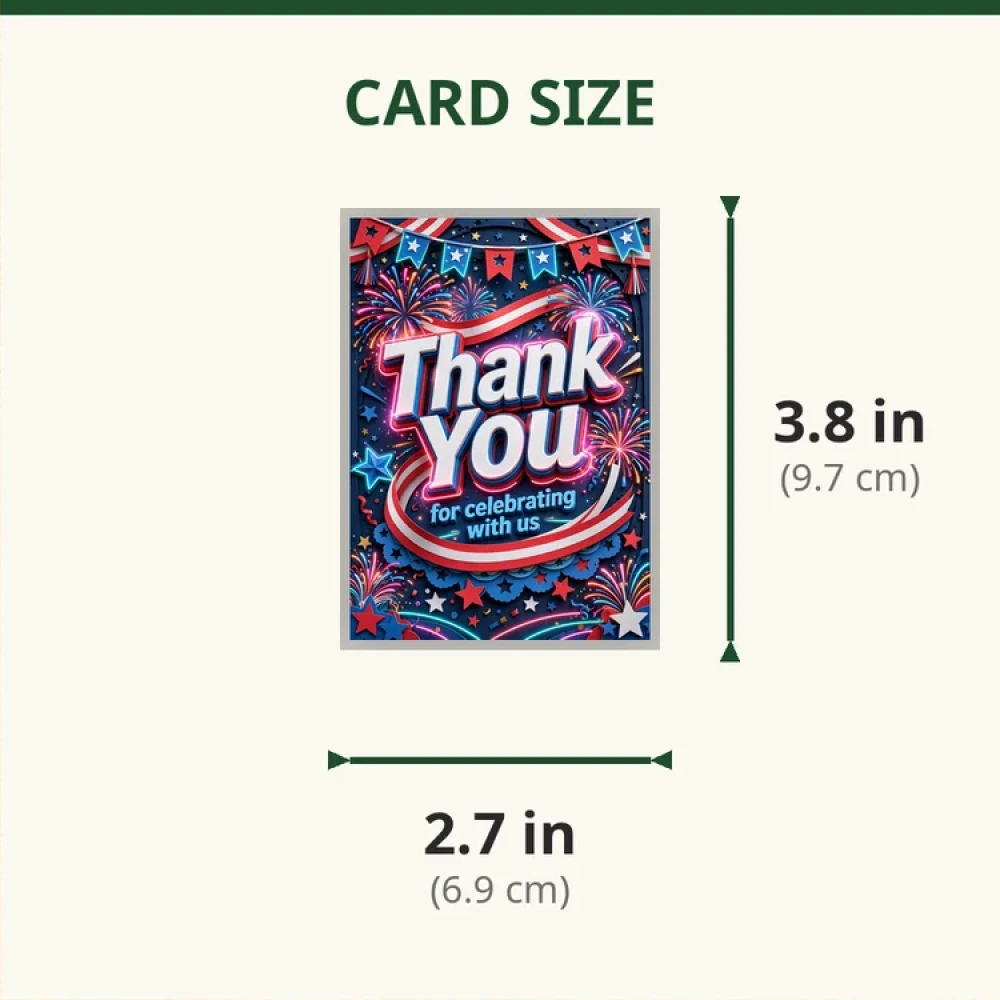 Independence Day Theme Thank You Cards Birthday Party Supplies (PACK OF 30) - 280 GSM Matte Fine-Art Cardstock (2.5 x 3.5 Inch) - Premium Party Decor Supply by Party Decor Mall - View 2