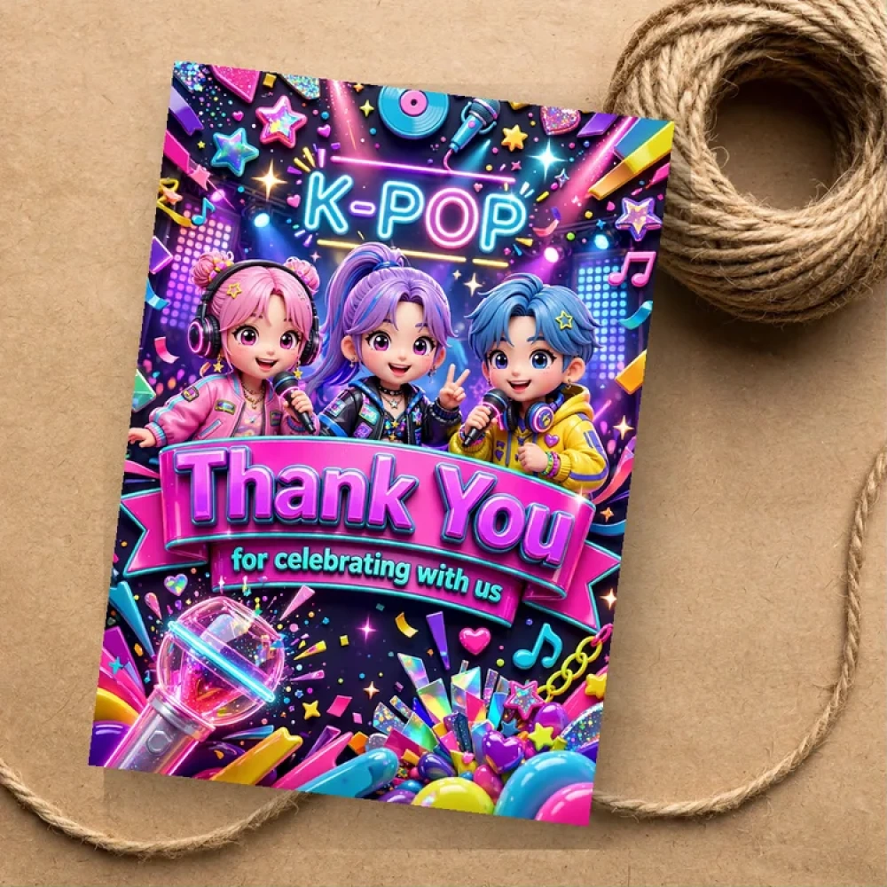 K-Pop Theme Thank You Cards Birthday Party Supplies (PACK OF 30) - 280 GSM Matte Fine-Art Cardstock (2.5 x 3.5 Inch)