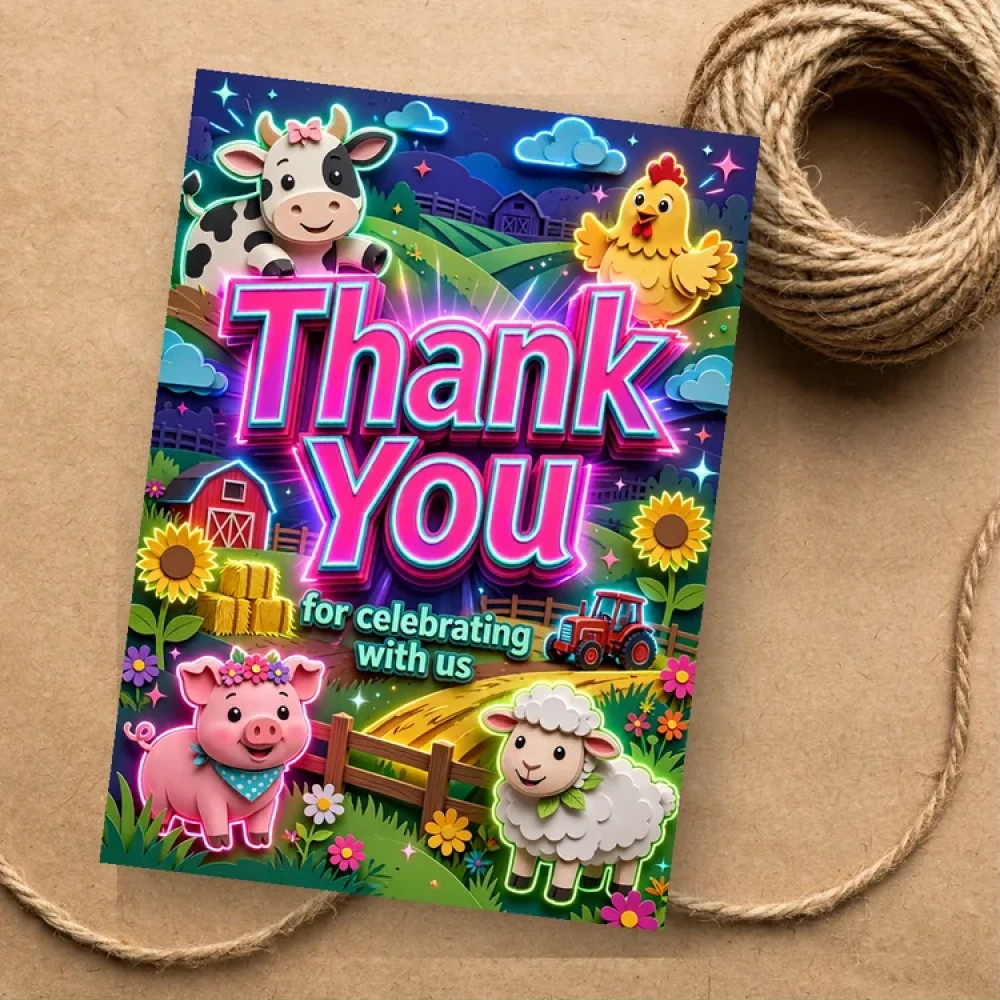 Farm Friends Theme Thank You Cards Birthday Party Supplies (PACK OF 30) - 280 GSM Matte Fine-Art Cardstock (2.5 x 3.5 Inch)