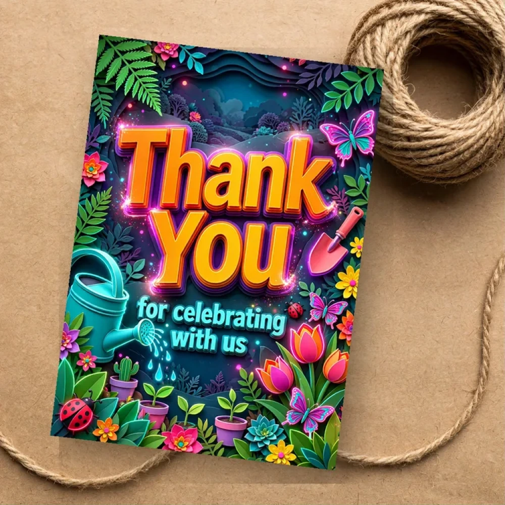 Gardening Theme Thank You Cards Birthday Party Supplies (PACK OF 30) - 280 GSM Matte Fine-Art Cardstock (2.5 x 3.5 Inch) - Premium Party Decor Supply by Party Decor Mall - View 1