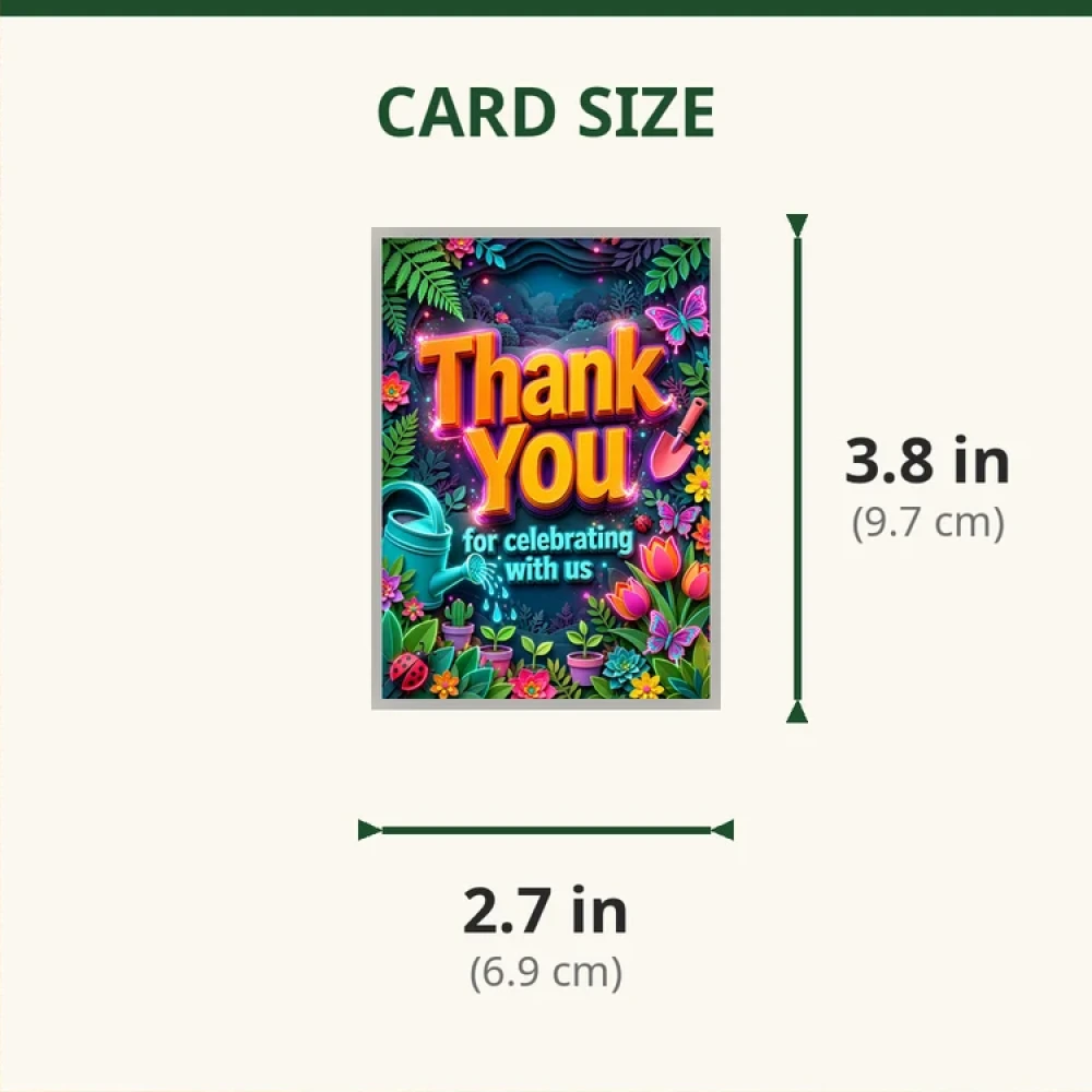 Gardening Theme Thank You Cards Birthday Party Supplies (PACK OF 30) - 280 GSM Matte Fine-Art Cardstock (2.5 x 3.5 Inch) - Premium Party Decor Supply by Party Decor Mall - View 2