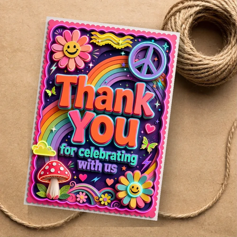Groovy One Theme Thank You Cards Birthday Party Supplies (PACK OF 30) - 280 GSM Matte Fine-Art Cardstock (2.5 x 3.5 Inch) - Premium Party Decor Supply by Party Decor Mall - View 1