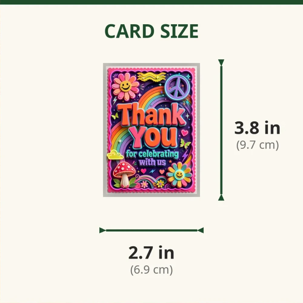 Groovy One Theme Thank You Cards Birthday Party Supplies (PACK OF 30) - 280 GSM Matte Fine-Art Cardstock (2.5 x 3.5 Inch) - Premium Party Decor Supply by Party Decor Mall - View 2