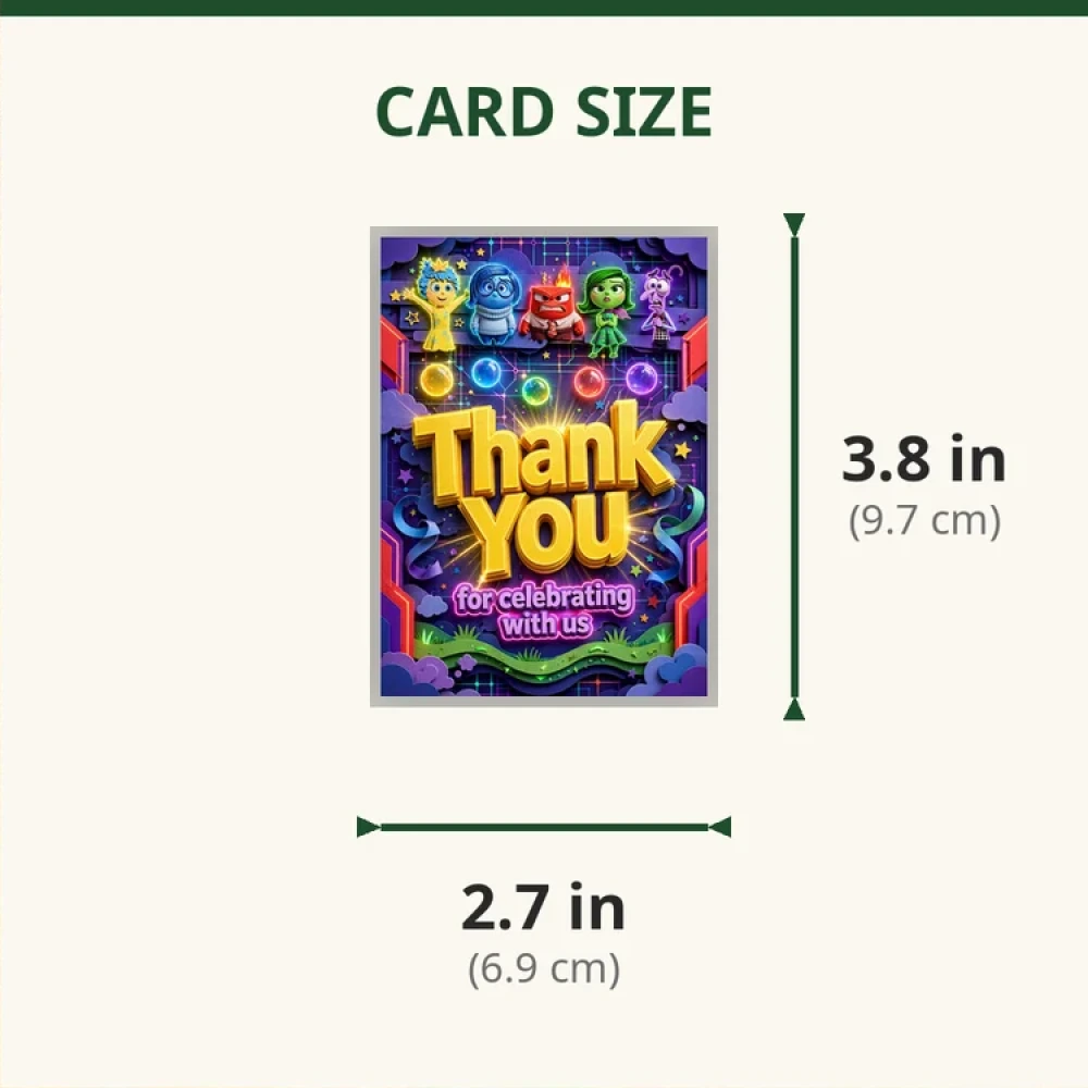 Inside Out Theme Thank You Cards Birthday Party Supplies (PACK OF 30) - 280 GSM Matte Fine-Art Cardstock (2.5 x 3.5 Inch) - Premium Party Decor Supply by Party Decor Mall - View 2