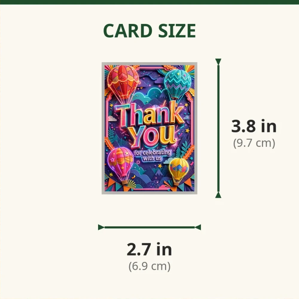 Hot Air Balloon Theme Thank You Cards Birthday Party Supplies (PACK OF 30) - 280 GSM Matte Fine-Art Cardstock (2.5 x 3.5 Inch) - Premium Party Decor Supply by Party Decor Mall - View 2