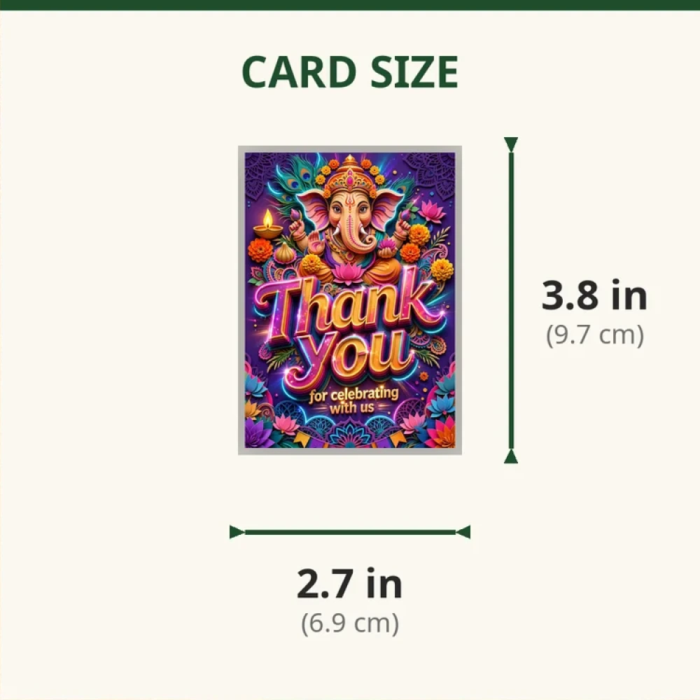Ganesh Chaturthi Theme Thank You Cards Birthday Party Supplies (PACK OF 30) - 280 GSM Matte Fine-Art Cardstock (2.5 x 3.5 Inch) - Premium Party Decor Supply by Party Decor Mall - View 2