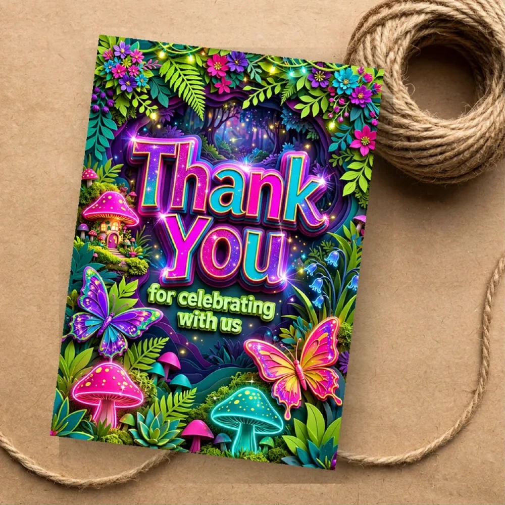 Fairy Garden Theme Thank You Cards Birthday Party Supplies (PACK OF 30) - 280 GSM Matte Fine-Art Cardstock (2.5 x 3.5 Inch) - Premium Party Decor Supply by Party Decor Mall - View 1