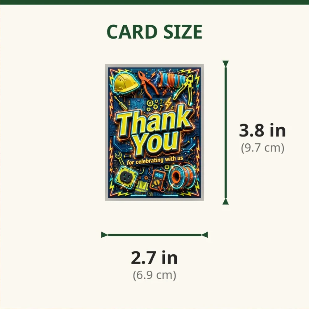 Electrician Theme Thank You Cards Birthday Party Supplies (PACK OF 30) - 280 GSM Matte Fine-Art Cardstock (2.5 x 3.5 Inch) - Premium Party Decor Supply by Party Decor Mall - View 2