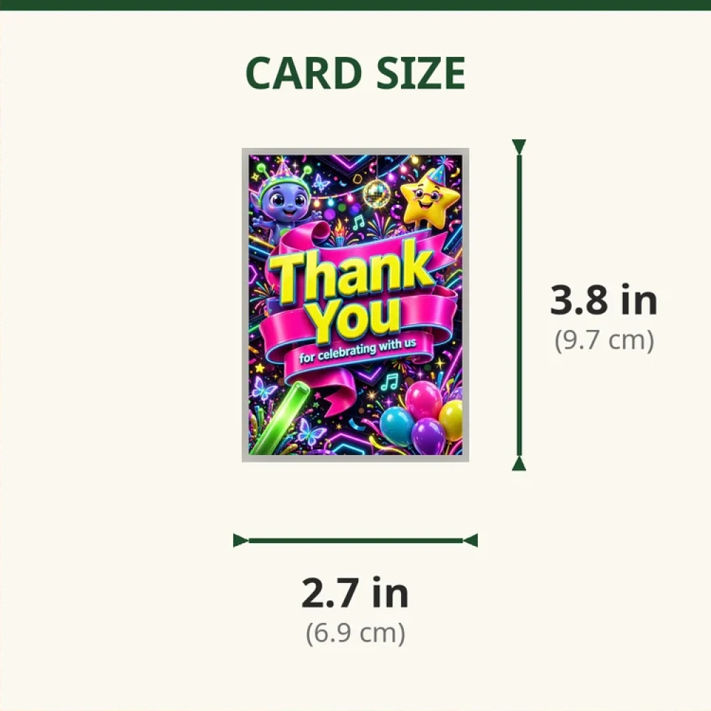 Glow Party Theme Thank You Cards Birthday Party Supplies (PACK OF 30) - 280 GSM Matte Fine-Art Cardstock (2.5 x 3.5 Inch) - Premium Party Decor Supply by Party Decor Mall - View 2