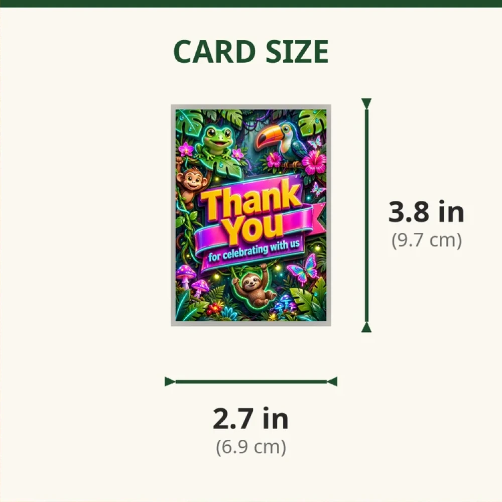 Jungle Theme Thank You Cards Birthday Party Supplies (PACK OF 30) - 280 GSM Matte Fine-Art Cardstock (2.5 x 3.5 Inch) - Premium Party Decor Supply by Party Decor Mall - View 2