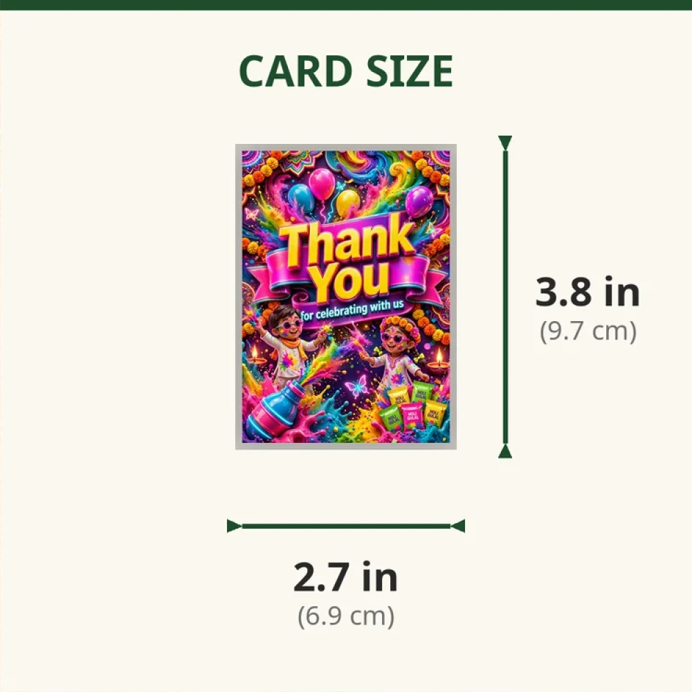 Holi Theme Thank You Cards Birthday Party Supplies (PACK OF 30) - 280 GSM Matte Fine-Art Cardstock (2.5 x 3.5 Inch) - Premium Party Decor Supply by Party Decor Mall - View 2