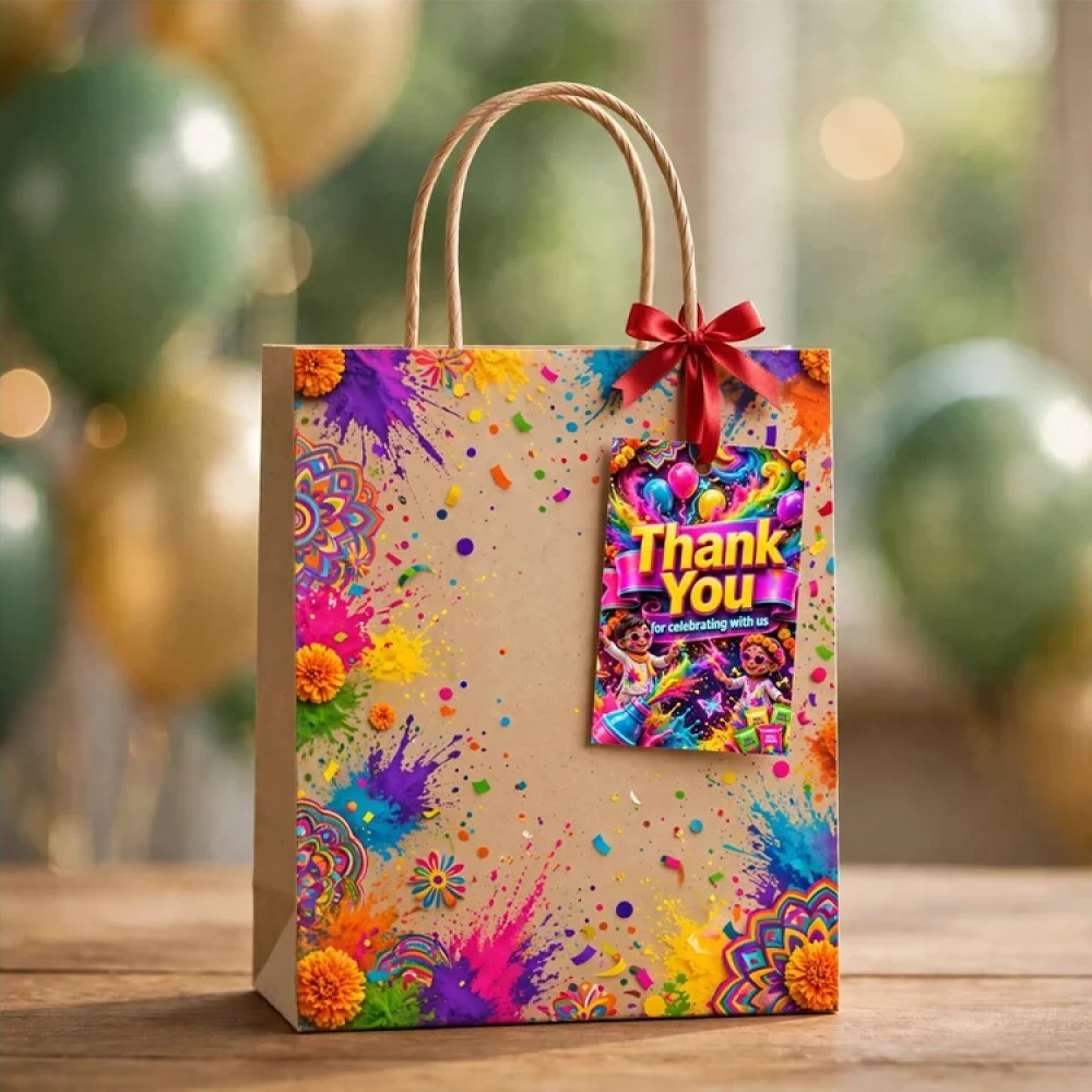 Holi Theme Thank You Cards Birthday Party Supplies (PACK OF 30) - 280 GSM Matte Fine-Art Cardstock (2.5 x 3.5 Inch) - Premium Party Decor Supply by Party Decor Mall - View 4