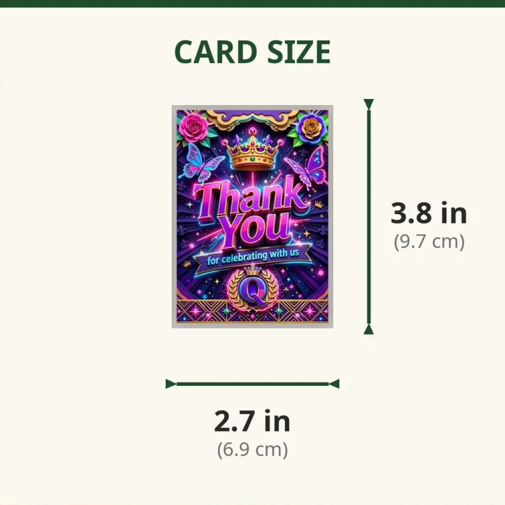 Queen Theme Thank You Cards Birthday Party Supplies (PACK OF 30) - 280 GSM Matte Fine-Art Cardstock (2.5 x 3.5 Inch) - Premium Party Decor Supply by Party Decor Mall - View 2