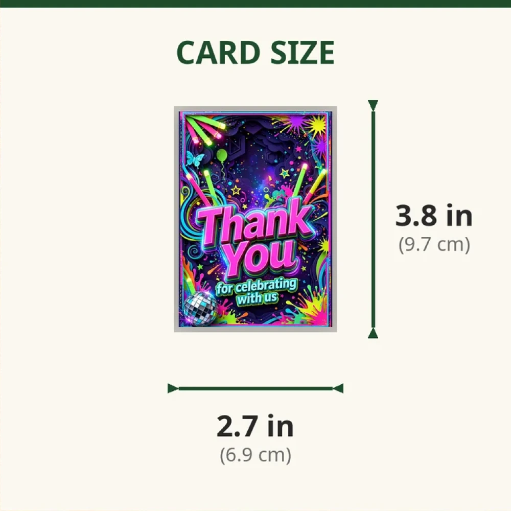 Glow Party Theme Thank You Cards Birthday Party Supplies (PACK OF 30) - 280 GSM Matte Fine-Art Cardstock (2.5 x 3.5 Inch) - Premium Party Decor Supply by Party Decor Mall - View 2