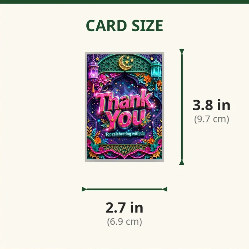 Eid Theme Thank You Cards Birthday Party Supplies (PACK OF 30) - 280 GSM Matte Fine-Art Cardstock (2.5 x 3.5 Inch) - Premium Party Decor Supply by Party Decor Mall - View 2