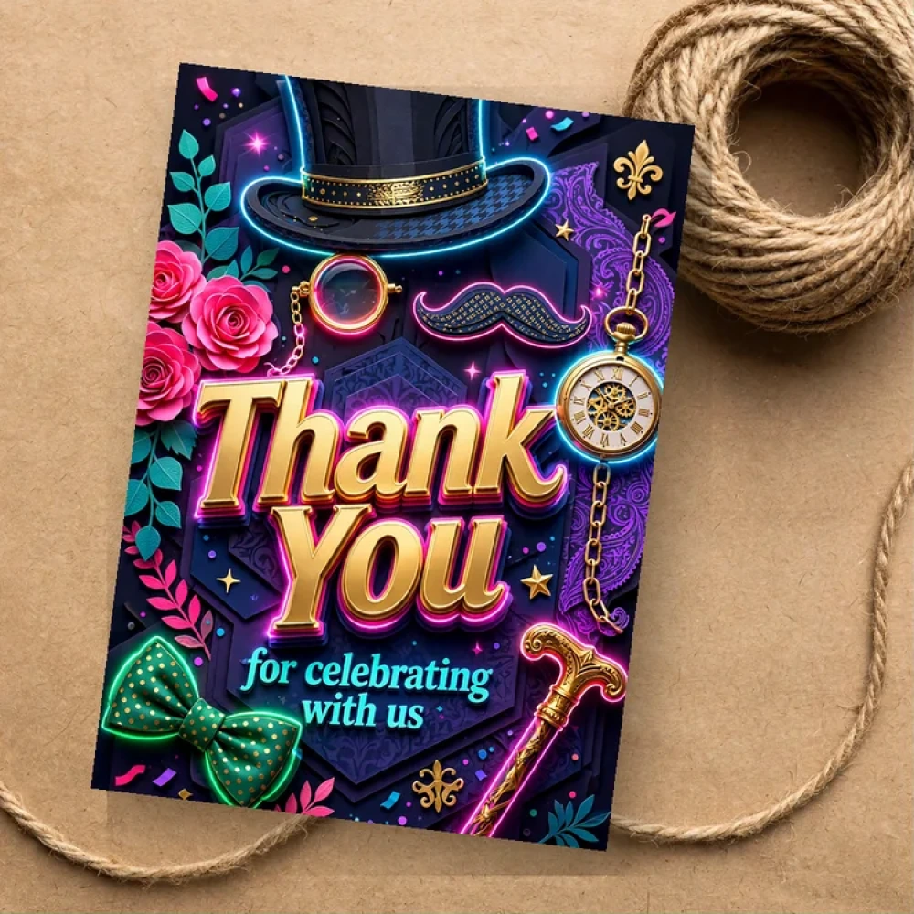 Gentleman Theme Thank You Cards Birthday Party Supplies (PACK OF 30) - 280 GSM Matte Fine-Art Cardstock (2.5 x 3.5 Inch) - Premium Party Decor Supply by Party Decor Mall - View 1