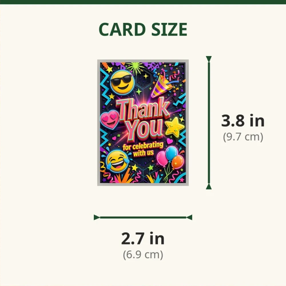 Emoji Theme Thank You Cards Birthday Party Supplies (PACK OF 30) - 280 GSM Matte Fine-Art Cardstock (2.5 x 3.5 Inch) - Premium Party Decor Supply by Party Decor Mall - View 2