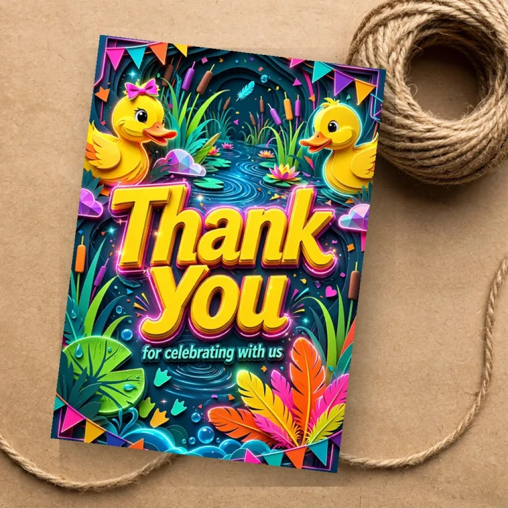Duck Theme Thank You Cards Birthday Party Supplies (PACK OF 30) - 280 GSM Matte Fine-Art Cardstock (2.5 x 3.5 Inch)