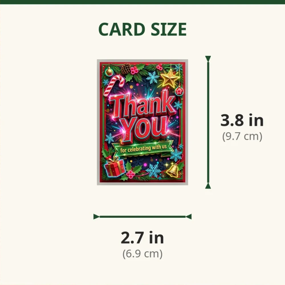 Christmas Theme Thank You Cards Birthday Party Supplies (PACK OF 30) - 280 GSM Matte Fine-Art Cardstock (2.5 x 3.5 Inch) - Premium Party Decor Supply by Party Decor Mall - View 2