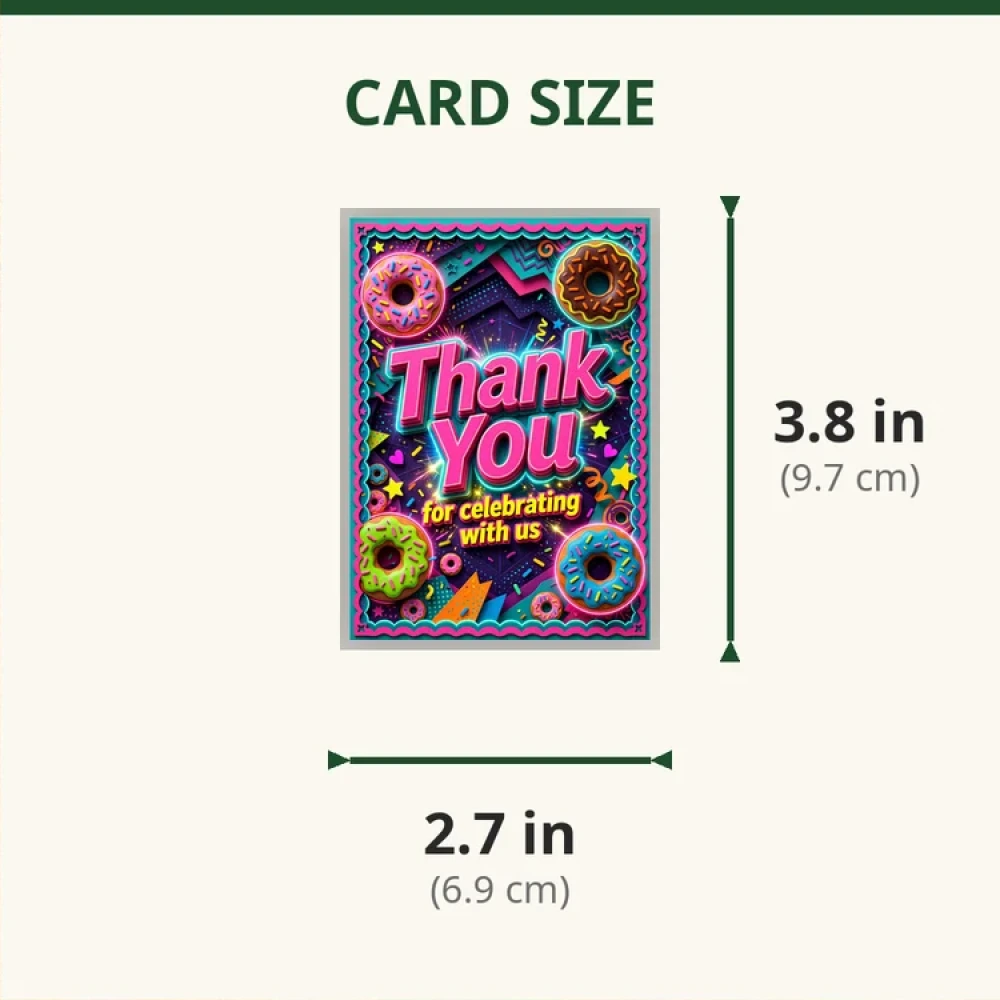 Donut Theme Thank You Cards Birthday Party Supplies (PACK OF 30) - 280 GSM Matte Fine-Art Cardstock (2.5 x 3.5 Inch) - Premium Party Decor Supply by Party Decor Mall - View 2