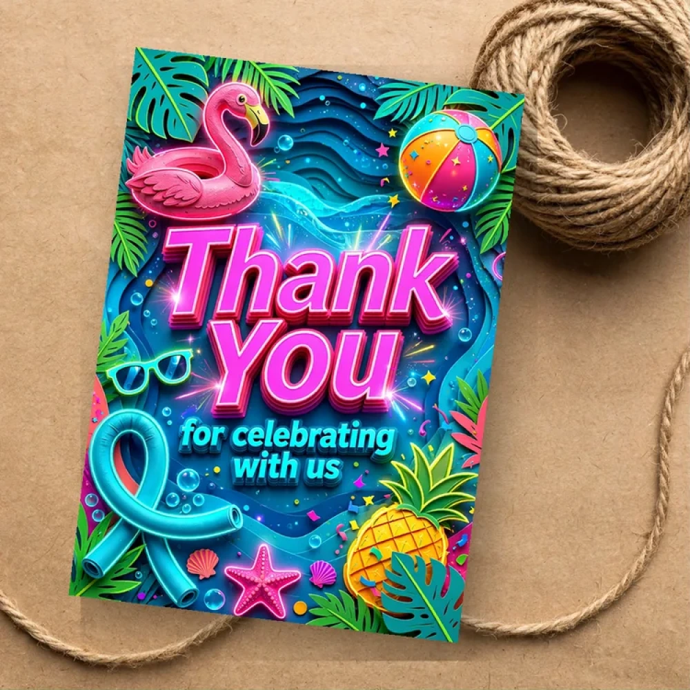 Pool Party Theme Thank You Cards Birthday Party Supplies (PACK OF 30) - 280 GSM Matte Fine-Art Cardstock (2.5 x 3.5 Inch) - Premium Party Decor Supply by Party Decor Mall - View 1