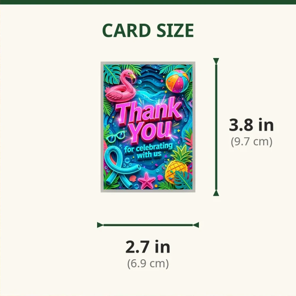 Pool Party Theme Thank You Cards Birthday Party Supplies (PACK OF 30) - 280 GSM Matte Fine-Art Cardstock (2.5 x 3.5 Inch) - Premium Party Decor Supply by Party Decor Mall - View 2