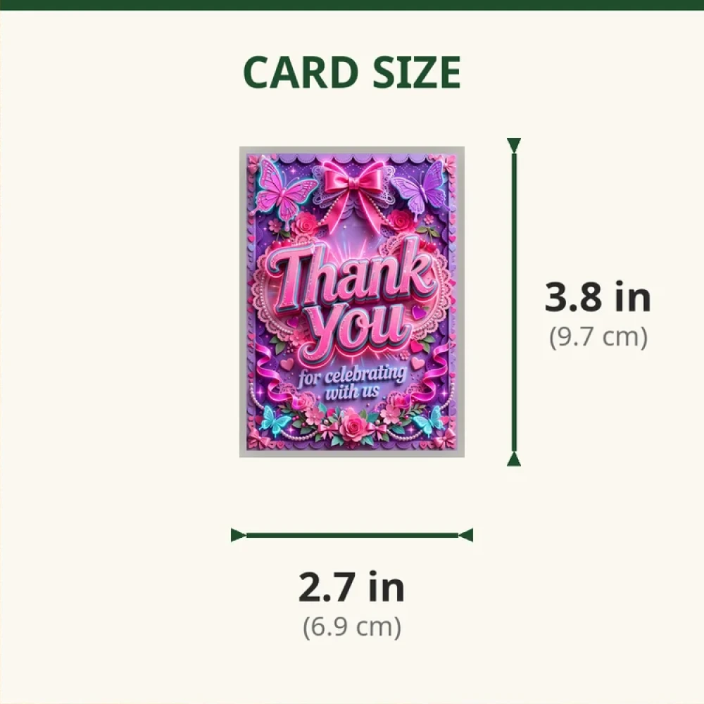 Coquette Theme Thank You Cards Birthday Party Supplies (PACK OF 30) - 280 GSM Matte Fine-Art Cardstock (2.5 x 3.5 Inch) - Premium Party Decor Supply by Party Decor Mall - View 2