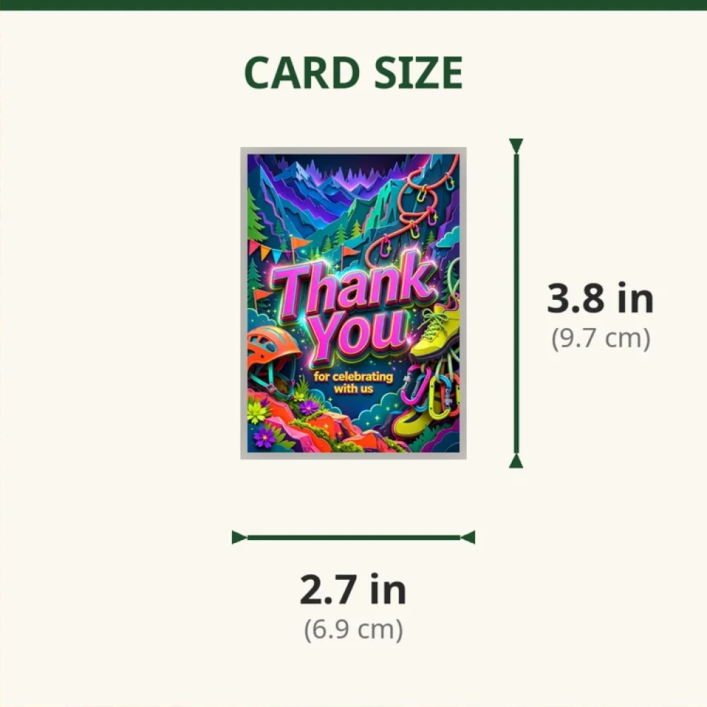 Climbing Theme Thank You Cards Birthday Party Supplies (PACK OF 30) - 280 GSM Matte Fine-Art Cardstock (2.5 x 3.5 Inch) - Premium Party Decor Supply by Party Decor Mall - View 2