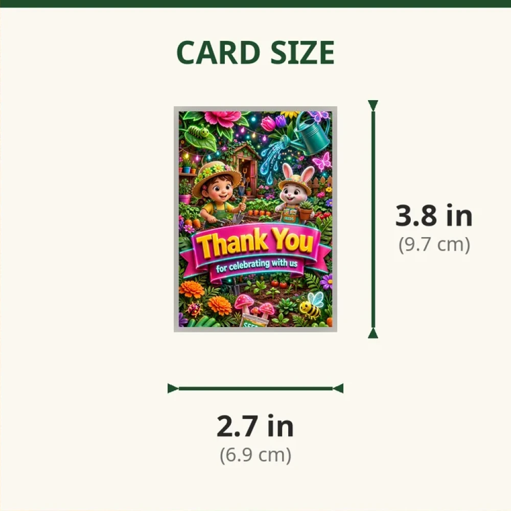 Gardening Theme Thank You Cards Birthday Party Supplies (PACK OF 30) - 280 GSM Matte Fine-Art Cardstock (2.5 x 3.5 Inch) - Premium Party Decor Supply by Party Decor Mall - View 2