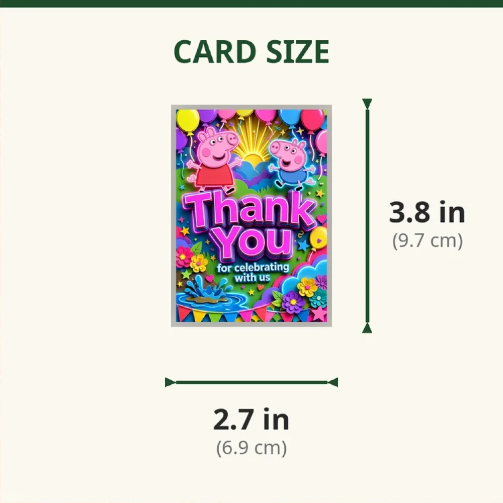 Peppa Pig Theme Thank You Cards Birthday Party Supplies (PACK OF 30) - 280 GSM Matte Fine-Art Cardstock (2.5 x 3.5 Inch) - Premium Party Decor Supply by Party Decor Mall - View 2