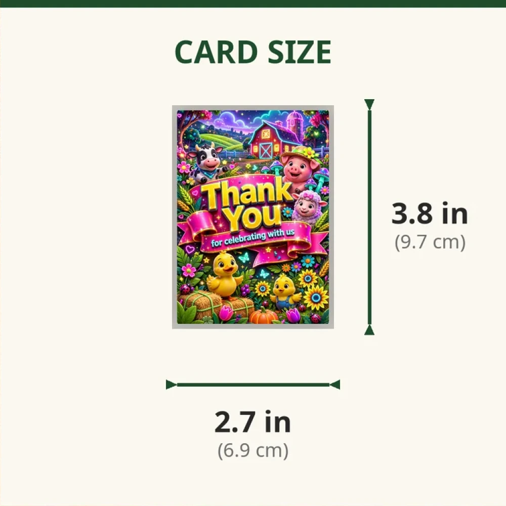 Farm Friends Theme Thank You Cards Birthday Party Supplies (PACK OF 30) - 280 GSM Matte Fine-Art Cardstock (2.5 x 3.5 Inch) - Premium Party Decor Supply by Party Decor Mall - View 2