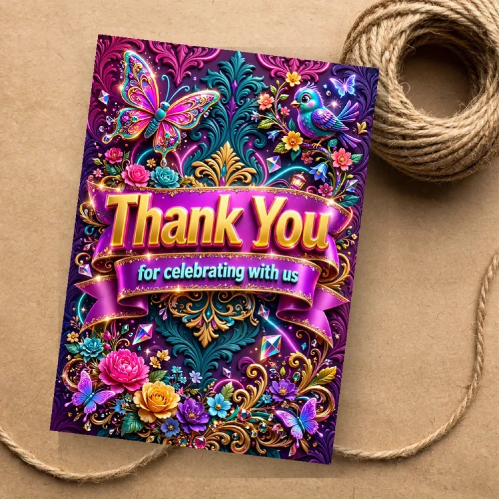 Elegant Damask Theme Thank You Cards Birthday Party Supplies (PACK OF 30) - 280 GSM Matte Fine-Art Cardstock (2.5 x 3.5 Inch) - Premium Party Decor Supply by Party Decor Mall - View 1