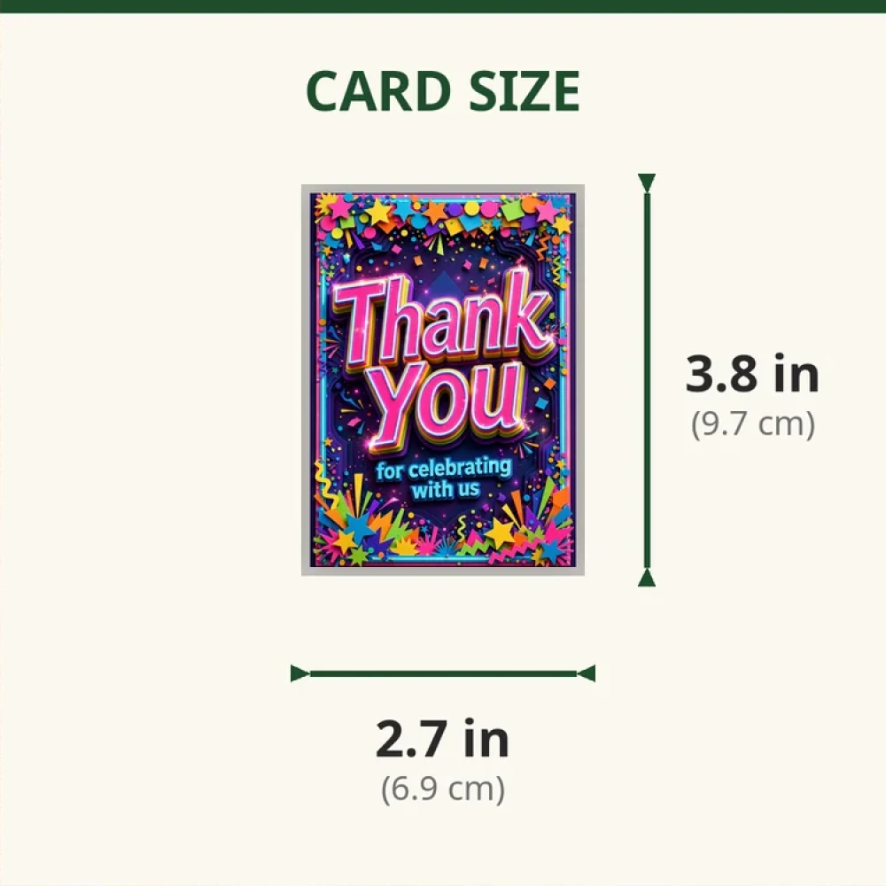 Confetti Theme Thank You Cards Birthday Party Supplies (PACK OF 30) - 280 GSM Matte Fine-Art Cardstock (2.5 x 3.5 Inch) - Premium Party Decor Supply by Party Decor Mall - View 2