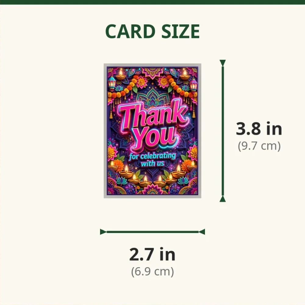 Diwali Theme Thank You Cards Birthday Party Supplies (PACK OF 30) - 280 GSM Matte Fine-Art Cardstock (2.5 x 3.5 Inch) - Premium Party Decor Supply by Party Decor Mall - View 2