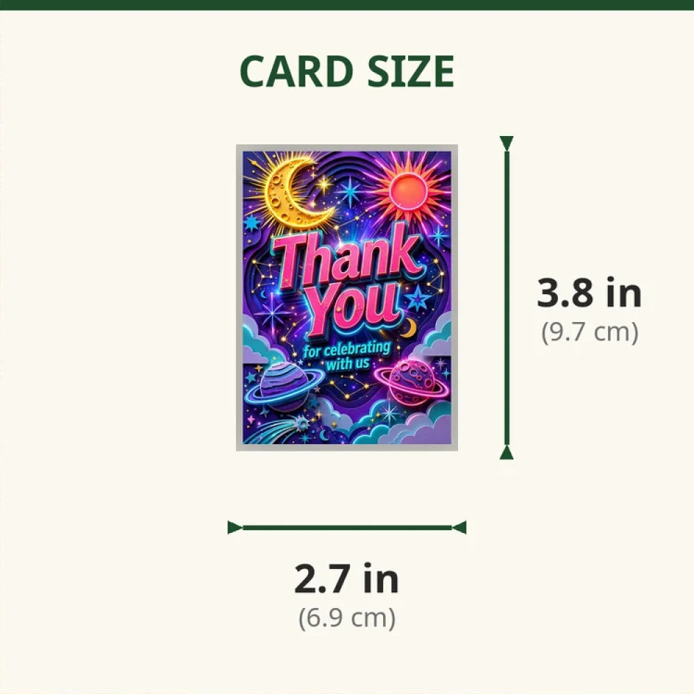 Celestial Theme Thank You Cards Birthday Party Supplies (PACK OF 30) - 280 GSM Matte Fine-Art Cardstock (2.5 x 3.5 Inch) - Premium Party Decor Supply by Party Decor Mall - View 2