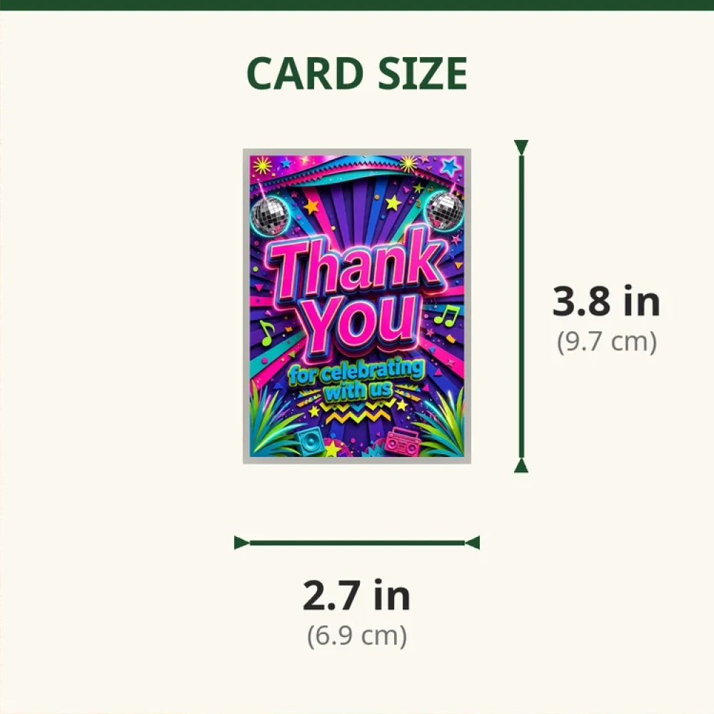 Disco Party Theme Thank You Cards Birthday Party Supplies (PACK OF 30) - 280 GSM Matte Fine-Art Cardstock (2.5 x 3.5 Inch) - Premium Party Decor Supply by Party Decor Mall - View 2