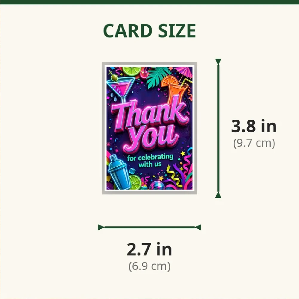 Cocktail Party Theme Thank You Cards Birthday Party Supplies (PACK OF 30) - 280 GSM Matte Fine-Art Cardstock (2.5 x 3.5 Inch) - Premium Party Decor Supply by Party Decor Mall - View 2