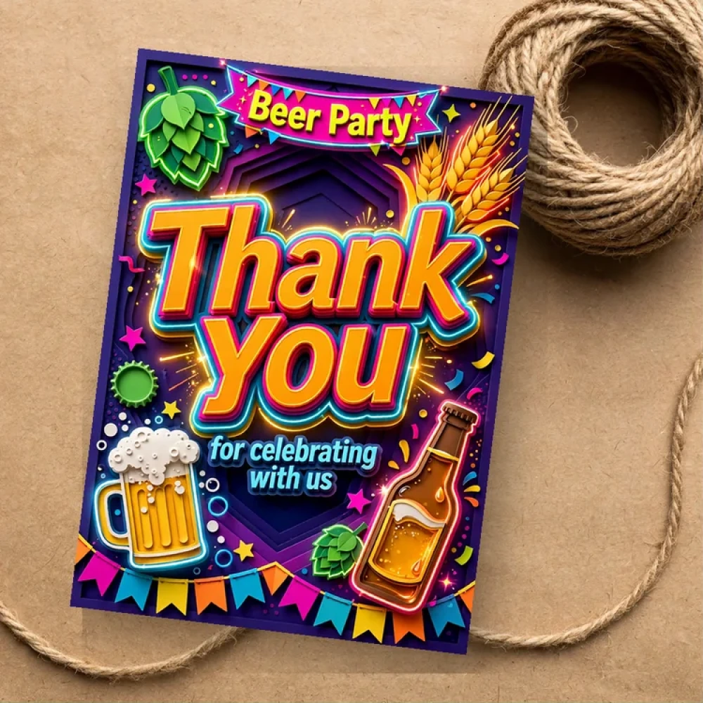 Beer Party Theme Thank You Cards Birthday Party Supplies (PACK OF 30) - 280 GSM Matte Fine-Art Cardstock (2.5 x 3.5 Inch) - Premium Party Decor Supply by Party Decor Mall - View 1