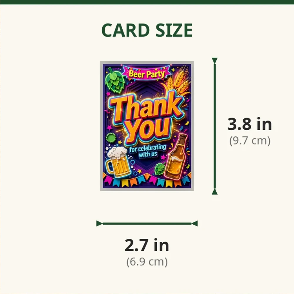 Beer Party Theme Thank You Cards Birthday Party Supplies (PACK OF 30) - 280 GSM Matte Fine-Art Cardstock (2.5 x 3.5 Inch) - Premium Party Decor Supply by Party Decor Mall - View 2