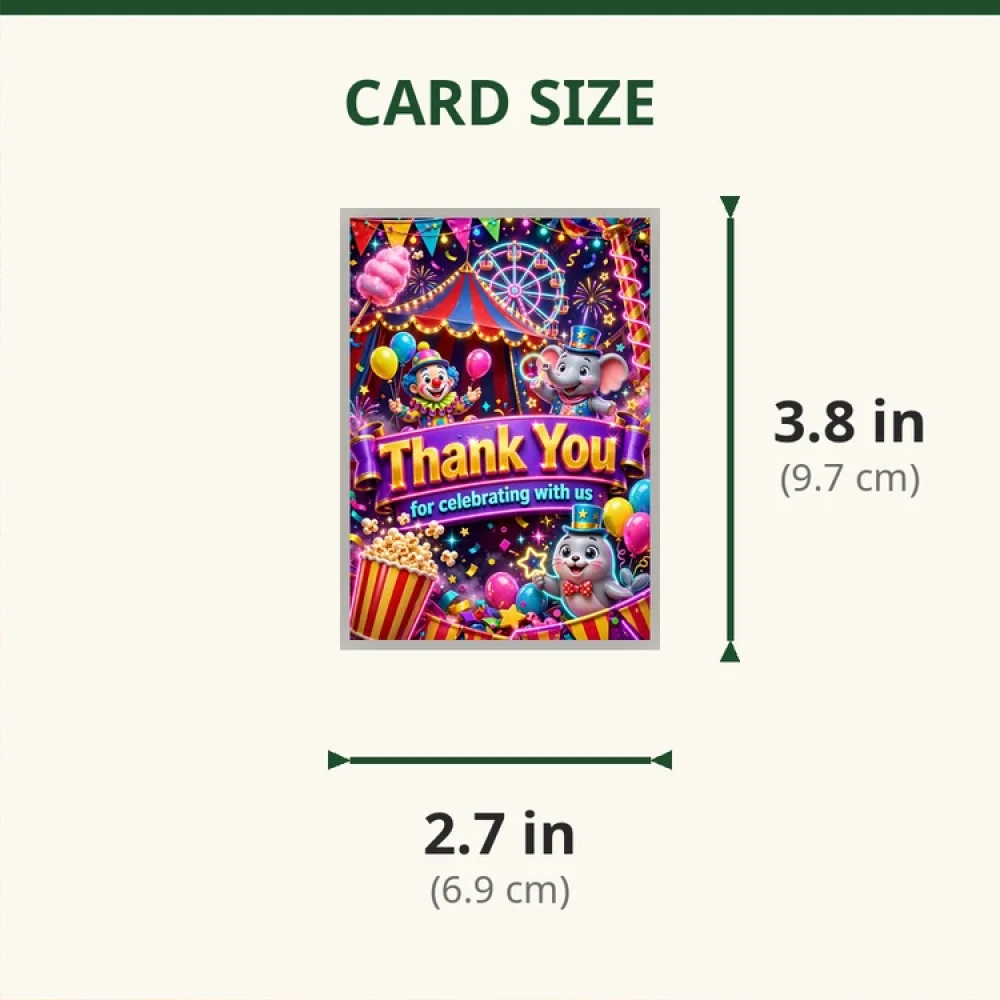 Circus Theme Thank You Cards Birthday Party Supplies (PACK OF 30) - 280 GSM Matte Fine-Art Cardstock (2.5 x 3.5 Inch) - Premium Party Decor Supply by Party Decor Mall - View 2