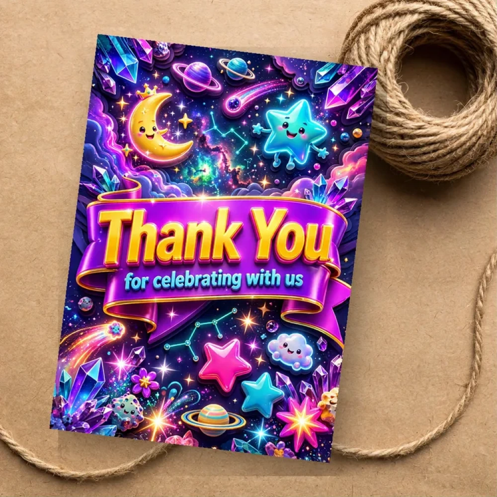 Celestial Theme Thank You Cards Birthday Party Supplies (PACK OF 30) - 280 GSM Matte Fine-Art Cardstock (2.5 x 3.5 Inch) - Premium Party Decor Supply by Party Decor Mall - View 1