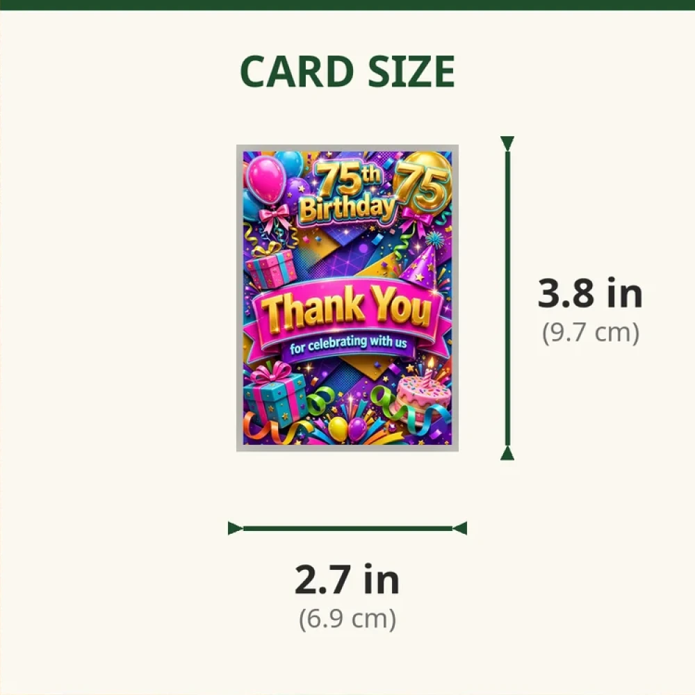 75th Birthday Theme Thank You Cards Birthday Party Supplies (PACK OF 30) - 280 GSM Matte Fine-Art Cardstock (2.5 x 3.5 Inch) - Premium Party Decor Supply by Party Decor Mall - View 2