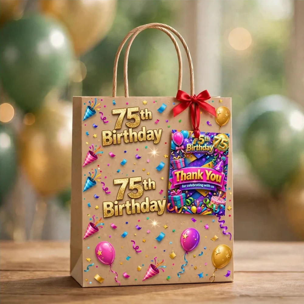 75th Birthday Theme Thank You Cards Birthday Party Supplies (PACK OF 30) - 280 GSM Matte Fine-Art Cardstock (2.5 x 3.5 Inch) - Premium Party Decor Supply by Party Decor Mall - View 4