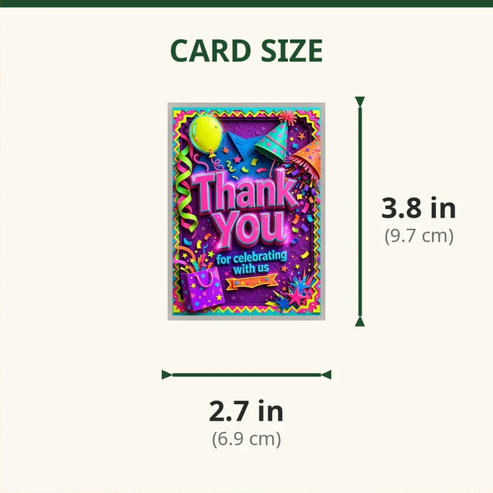Card Party Theme Thank You Cards Birthday Party Supplies (PACK OF 30) - 280 GSM Matte Fine-Art Cardstock (2.5 x 3.5 Inch) - Premium Party Decor Supply by Party Decor Mall - View 2