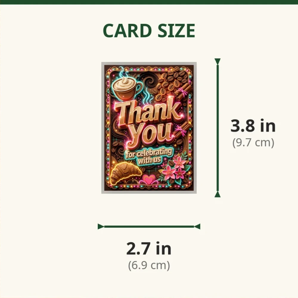 Cappuccino Theme Thank You Cards Birthday Party Supplies (PACK OF 30) - 280 GSM Matte Fine-Art Cardstock (2.5 x 3.5 Inch) - Premium Party Decor Supply by Party Decor Mall - View 2