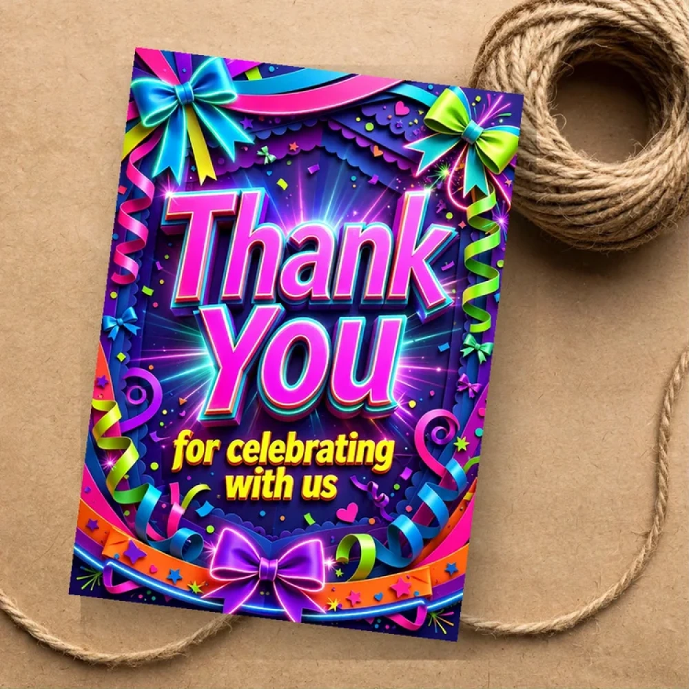 Bows & Ribbons Theme Thank You Cards Birthday Party Supplies (PACK OF 30) - 280 GSM Matte Fine-Art Cardstock (2.5 x 3.5 Inch) - Premium Party Decor Supply by Party Decor Mall - View 1