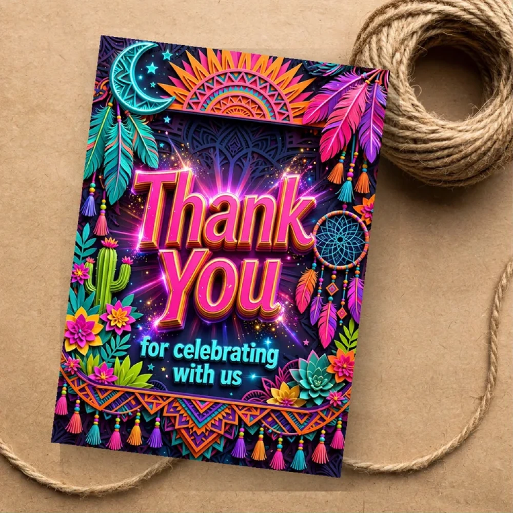 Boho Theme Thank You Cards Birthday Party Supplies (PACK OF 30) - 280 GSM Matte Fine-Art Cardstock (2.5 x 3.5 Inch) - Premium Party Decor Supply by Party Decor Mall - View 1