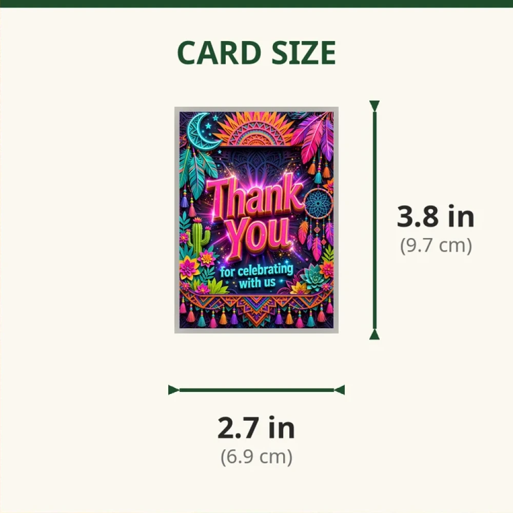 Boho Theme Thank You Cards Birthday Party Supplies (PACK OF 30) - 280 GSM Matte Fine-Art Cardstock (2.5 x 3.5 Inch) - Premium Party Decor Supply by Party Decor Mall - View 2