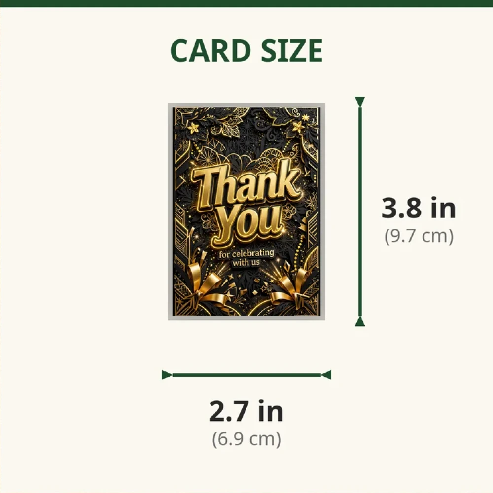 Black & Gold Theme Thank You Cards Birthday Party Supplies (PACK OF 30) - 280 GSM Matte Fine-Art Cardstock (2.5 x 3.5 Inch) - Premium Party Decor Supply by Party Decor Mall - View 2